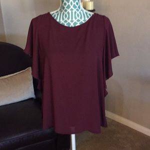 LOFT burgundy blouse with tie back